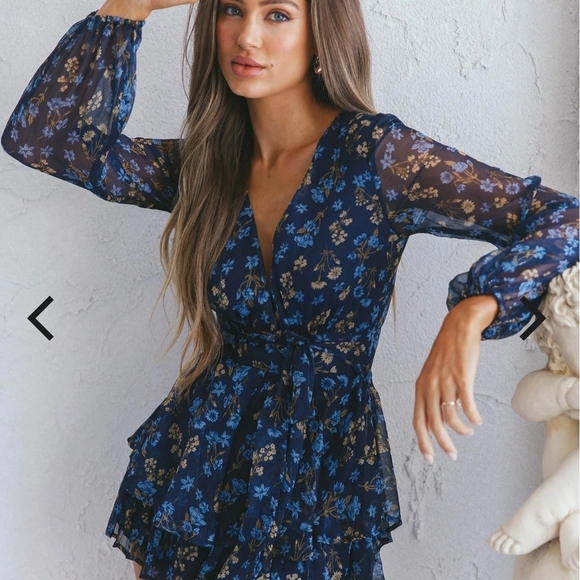 Maddox Floral Long Sleeve Wrap Romper - Picture 5 of 9